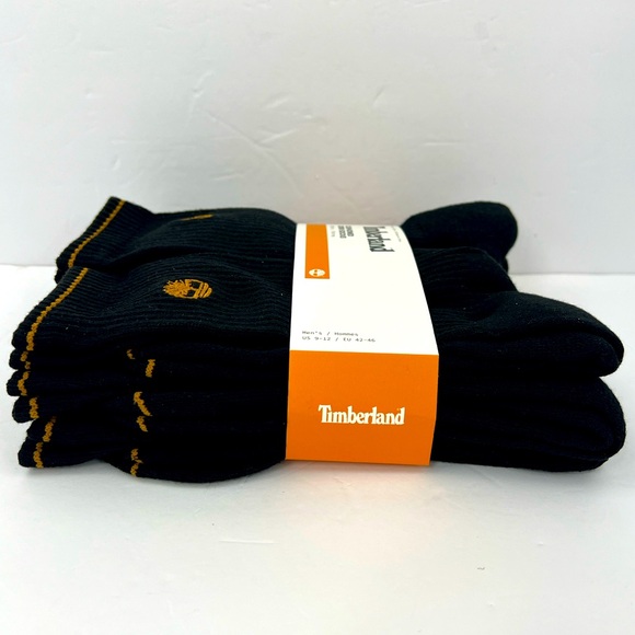 TIMBERLAND, CUSHIONED CREW SOCKS, SIX PAIRS, MEN’S BLACK WITH ORANGE LOGO - Picture 15 of 16